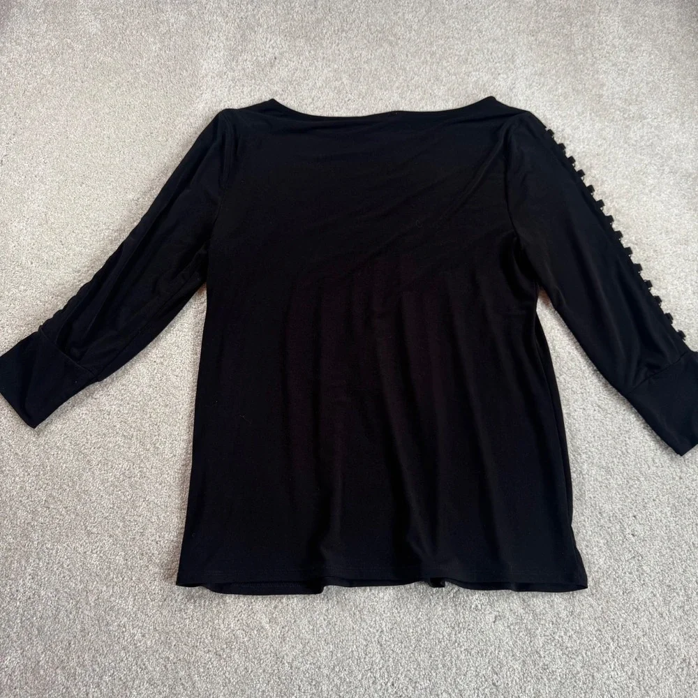 Carmen Marc Valvo Womens Black Gold Ring Cut Out Shoulder Long Sleeve Top Large - Picture 3 of 7